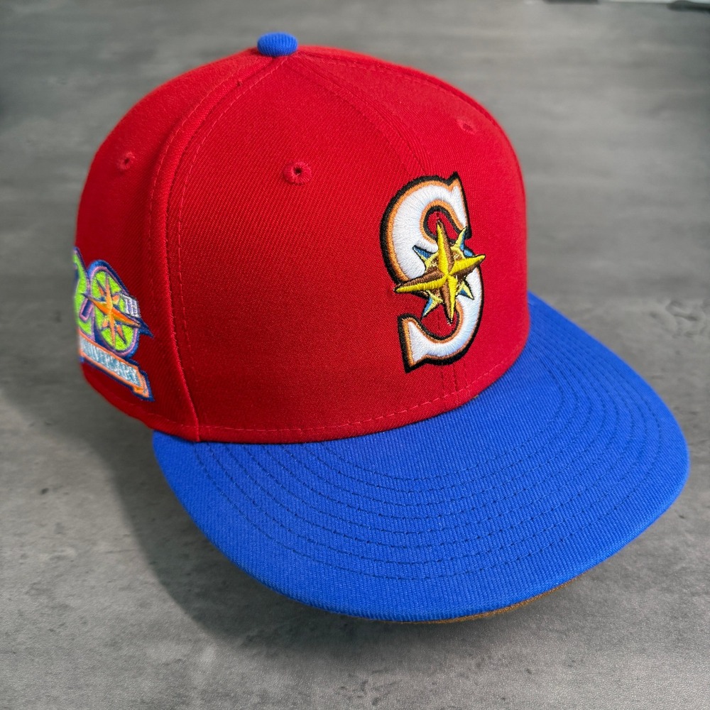Hat Club Seattle Mariners New Era Cap 7 1/2 Red Blue Fitted 59FIFTY Patch UV